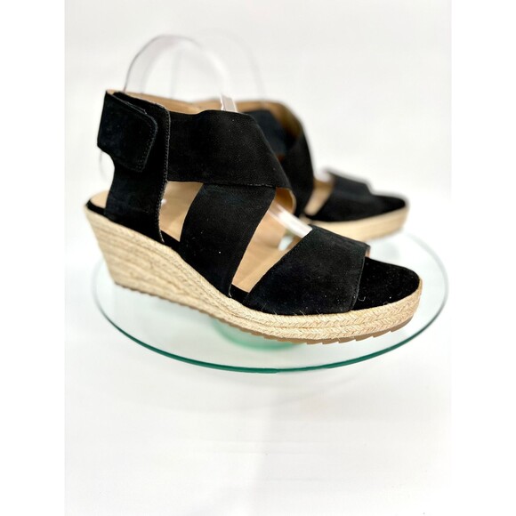 Soul Naturalizer Oshay Wedge Sandal Black Suede Leather Memory Foam - Picture 1 of 10